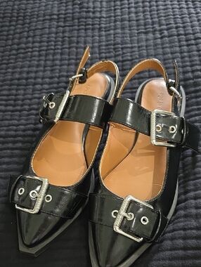 Forever 21 Black Patent Pointed Buckle Slingback Flats